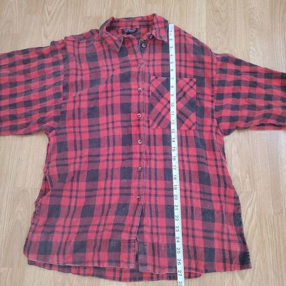 Topshop Oversized Red Plaid Button-Up Shirt size 2 in Red/Black - Picture 10 of 13